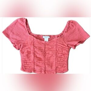 Pink Tropical Crop Top Ruching Light Fabric Size Small